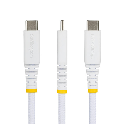 StarTech.com 1m (3.3ft) USB-A to USB-C Fast Charging Cable, 15W 3A, Dual-Layer Braided Nylon/TPE Jacket, Durable USB-A to Type C Charger Cord, White USB A to USB C Cable