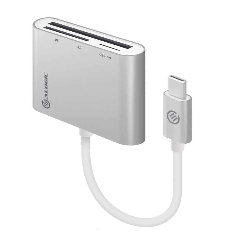 Alogic VPLUCMCR, VROVA Plus USB Type-C Multi Card Reader, Aluminium, Supports SD, SDHC (Secure Digital High Capacity), SDXC (Secure Digital Extended Capacity), microSD and CompactFlash - Downstream: 1 x SD, 1 X micro SD, 1 X Compact Flash