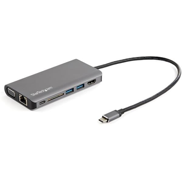 Startech DKT30CHVAUSP, USB-C Multiport Adapter - HDMI or VGA - 100W PD - Attached 30 cm Host Cable - SD Card Reader - USB-C Mini Dock, 1 Year Warranty
