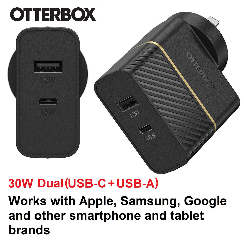 OtterBox 18W Dual Port Premium PD Fast Wall Charger - Black (78-80029), (USB-C 18W & USB-A 12), Drop Tested, Safe & Smart Charging, 2 Years Warranty