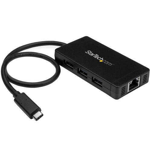 StarTech.com 3-Port USB-C Hub with Gigabit Ethernet - USB-C to 3x USB-A - USB 3.0 (5Gbps) - Includes Power Adapter - TAA