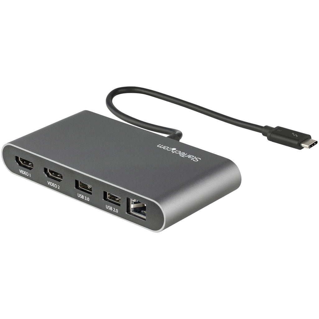StarTech.com Dual-Monitor Thunderbolt Mini Dock, 4K 60Hz HDMI, Driverless Hub for Windows & Mac, Gigabit Ethernet, 1 x USB 5Gbps & 1x USB 2.0, 11in (28cm) Cable