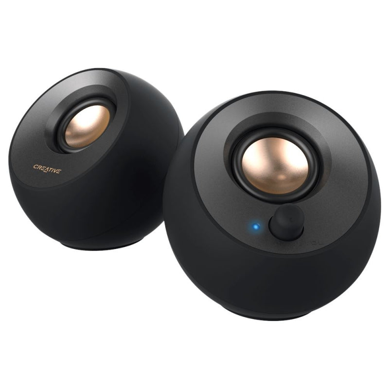 Creative 90032875, Pebble V2 Powered Speaker, Aux-in, USB-C, Black, 1 Year Warranty