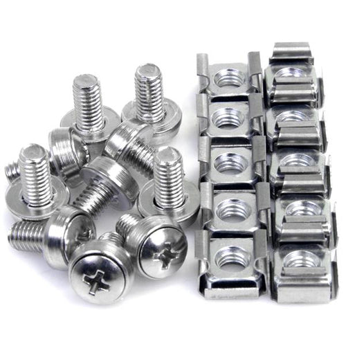 StarTech.com 50-Pack M6 12mm Screws, Square Hole Cage Nuts and Installation Tool, Hardware Mounting Kit for 19" or 10" Server Racks, Cabinets and Enclosures, Silver - TAA