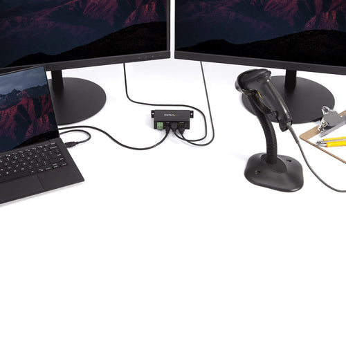 StarTech.com 4-Port USB 2.0 Hub - Metal Industrial USB-A Hub - Din Rail, Wall or Desk Mountable USB Data Hub - TAA Compliant USB Expander Hub
