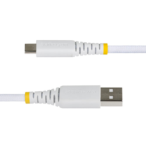 StarTech.com 1m (3.3ft) USB-A to USB-C Fast Charging Cable, 15W 3A, Dual-Layer Braided Nylon/TPE Jacket, Durable USB-A to Type C Charger Cord, White USB A to USB C Cable