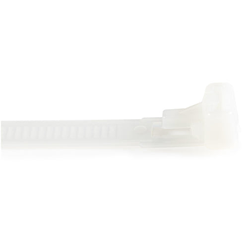 StarTech.com 5"(12cm) Reusable Cable Ties - 1/4"(7mm) wide, 1-1/8"(30mm) Bundle Dia. 50lb(22kg) Tensile Strength, Releasable Nylon Ties, Indoor/Outdoor, 94V-2/UL Listed, 100 Pack - White - TAA