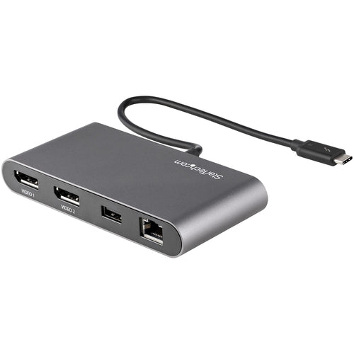 StarTech.com Dual-Monitor Thunderbolt Mini Dock, 4K 60Hz DisplayPort, Driverless Hub for Windows & Mac, Gigabit Ethernet, 1x USB-A (USB 5Gbps), 11in (28cm) Cable