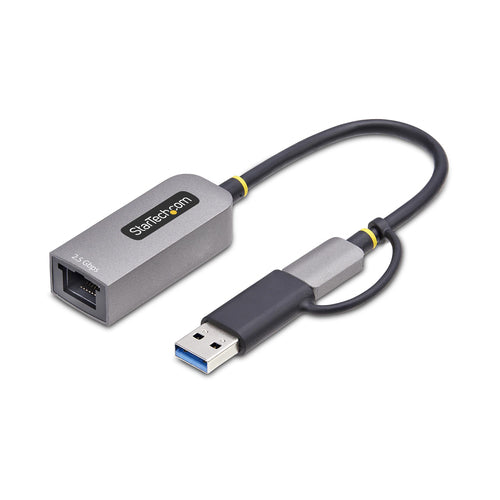StarTech.com 2.5GbE USB-C to Ethernet Adapter with USB-A Converter, NBASE-T NIC, USB 3.0 Type-C 2.5/1G Multi Speed Network, Thunderbolt Compatible, Windows & Mac