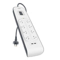 Belkin SurgePlus 8-Outlet Surge Protection Strip With Two (2.4) Amp USB Charging Ports - White (BSV804au2M), 2M Power Cord, 2 Years Warranty