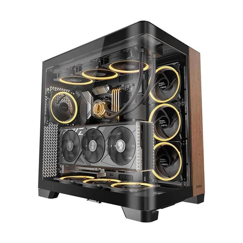 Antec C8 CURVE Wood E-ATX, ATX Seamelss View Front and Side, USB-C, 4mm Tempered Glass, 360mm liquid cooler top, bottom, side. 2x USB 3.0 Black Case