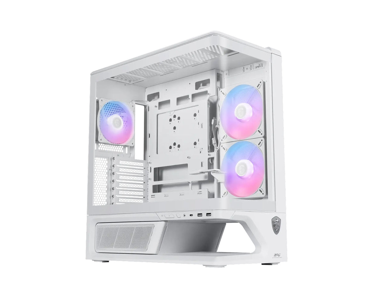 MSI MPG VIXTA 300R PZ - WHITE, Mid-tower case with panoramic tempered glass, 3 ARGB fans, USB-C 20Gbps, ATX/back-connect support, 420mm GPU cleara