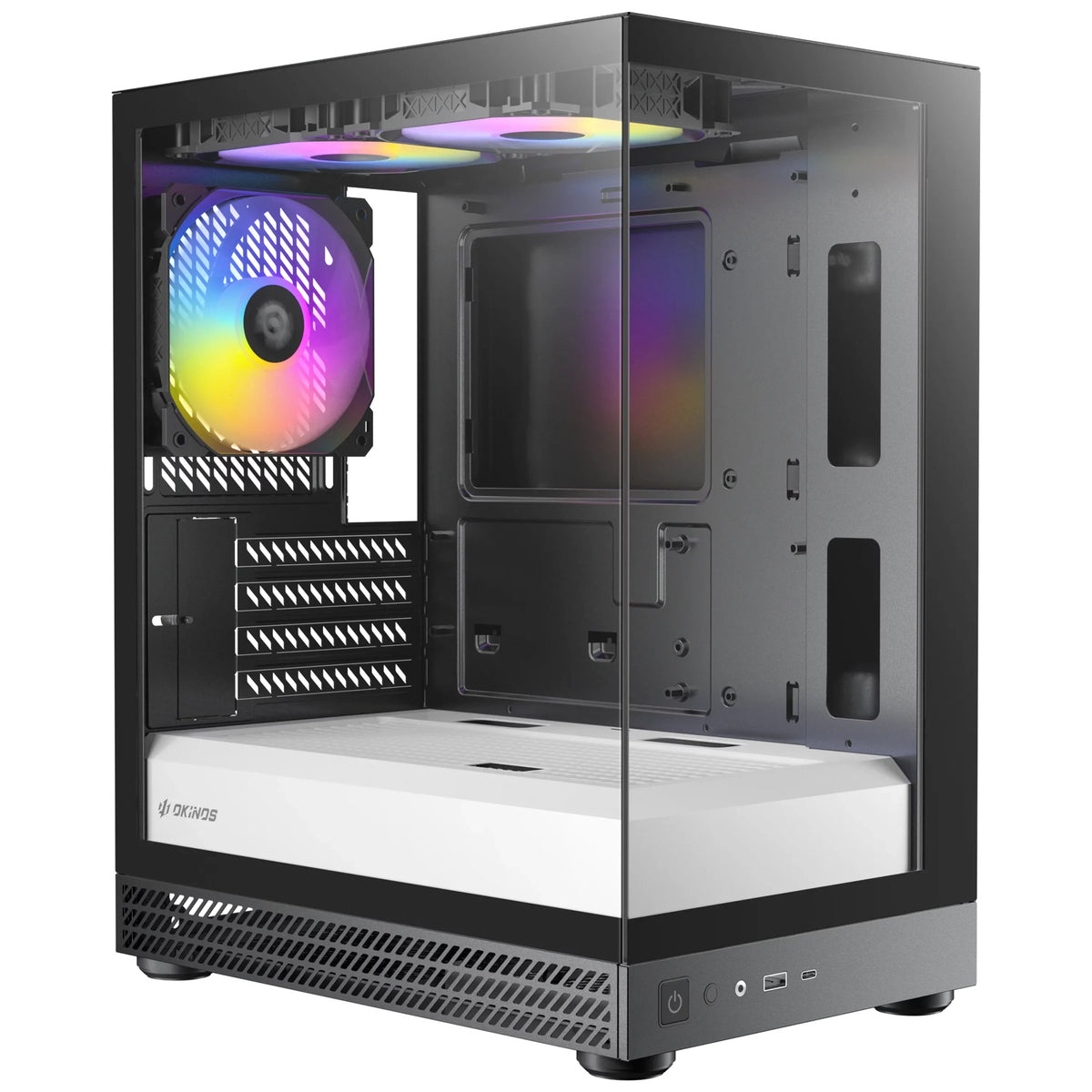 OKINOS AQUA UNO ZEBRA, Mini Tower, Micro-ATX/ITX, tempered glass, 3×120mm ARGB fans, USB 3.0 + Type-C, ≤309mm GPU, ≤165mm CPU cooler, steel, 1 YEAR WARRANTY