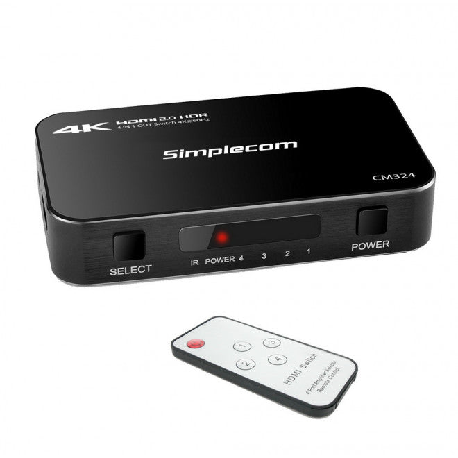 (LS)Simplecom CM324 4 Way HDMI 2.0 Switch 4 IN 1 OUT Ultra HD 4K 60Hz HDR HDCP 2.2