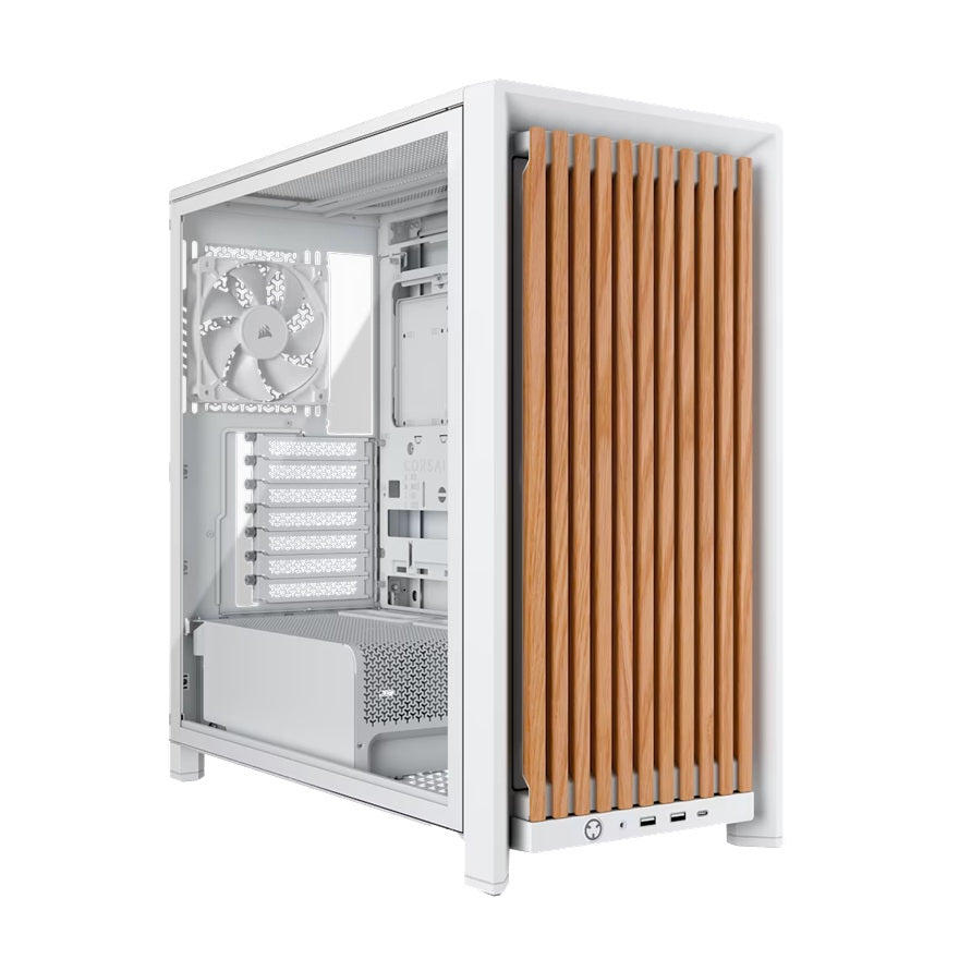 Corsair FRAME 4000D WOOD RS Modular Mid-Tower PC Case - White/Oak, E-ATX ATX mATX ITX, TG wood, 430mm GPU, 170mm CPU, 360mm rad, USB-C, vert GPU
