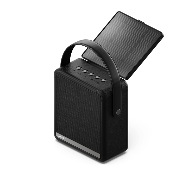 Cygnett FreePlay Solar Chargingr Wireless Speaker & 8K Power Bank - Black(CY4968SOSPE),Dust & Water Resistant,Dual Speaker,10 Meter, 2 Years Warranty
