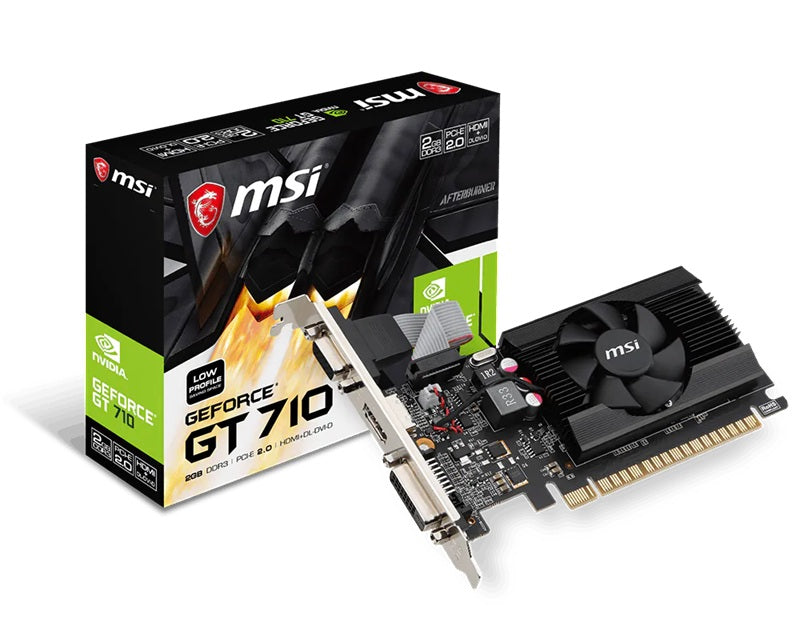MSI nVidia Geforce GT 710 2GB LP, PCI Express, DDR3, 64bit, 954 Core Clocks, 2048 Memory Size, 1600 Merory Speed, 1xHDMI 1x DVI, 400Mhz Ramdac Speed