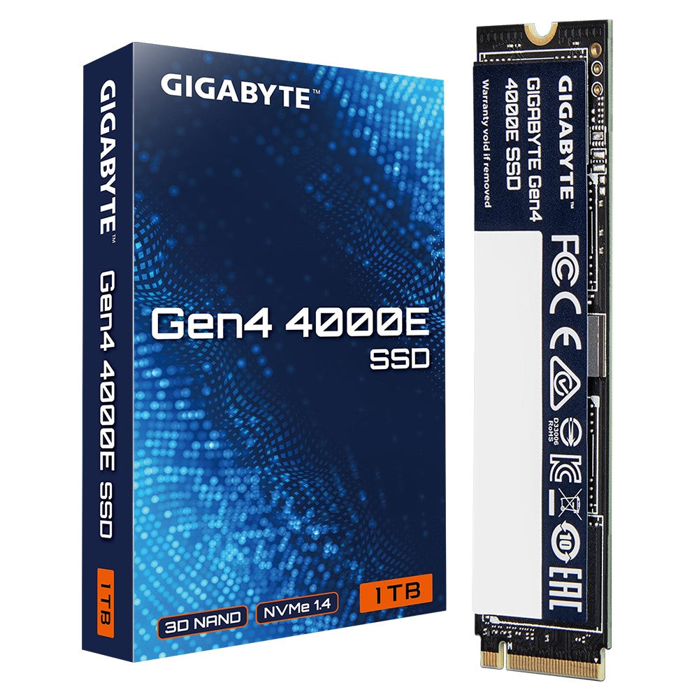 GIGABYTE Gen4 4000E SSD 1TB,  PCI Express 4.0x4, M.2, 1000GB,  Up to 4000 MB/s, 3900 MB/s, MTBF 1.5M hours, 3 y Warranty
