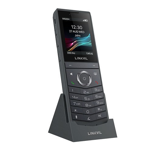 LINKVIL W620H wireless handset, W710H compatible, 4 SIP lines, 802.11ah roaming, PTT, Bluetooth 5.0, 350m range, 13hr talk time, 1.8m drop rated