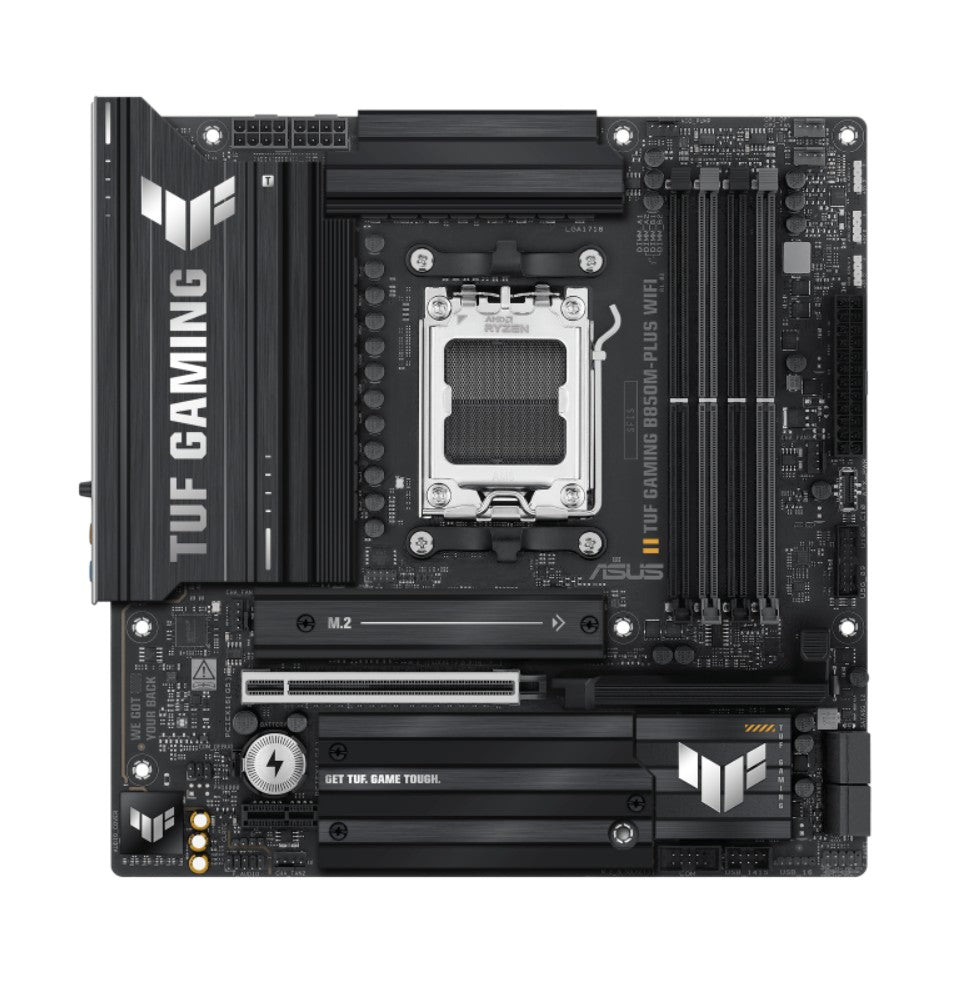 ASUS AMD TUF GAMING B850M-PLUS WIFI (AM5) Micro-ATX Motherboard, DDR5 192GB, 1x PCIe 5.0 x16 slot, 3 xM.2 slots, 4x SATA, Wi-Fi 6E, Realtek 2.5Gb