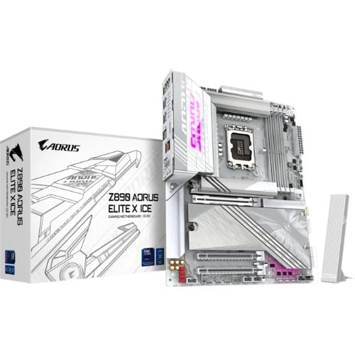 Gigabyte Z890 AORUS ELITE X ICE MB Intel LGA 1851 ATX Motherboard, 4x DDR5 ~256GB, 3x PCI-E x16, 4x M.2, 4x SATA, 5x USB 3.2, 1x USB-C, 4x USB 2.0