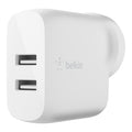 Belkin BoostCharge Dual USB-A Wall Charger 24W - White (WCB002auWH), 2xUSB-A (12W), Safe & Efficient, Apple iPhone, CEW $2500, 2 Years Warranty