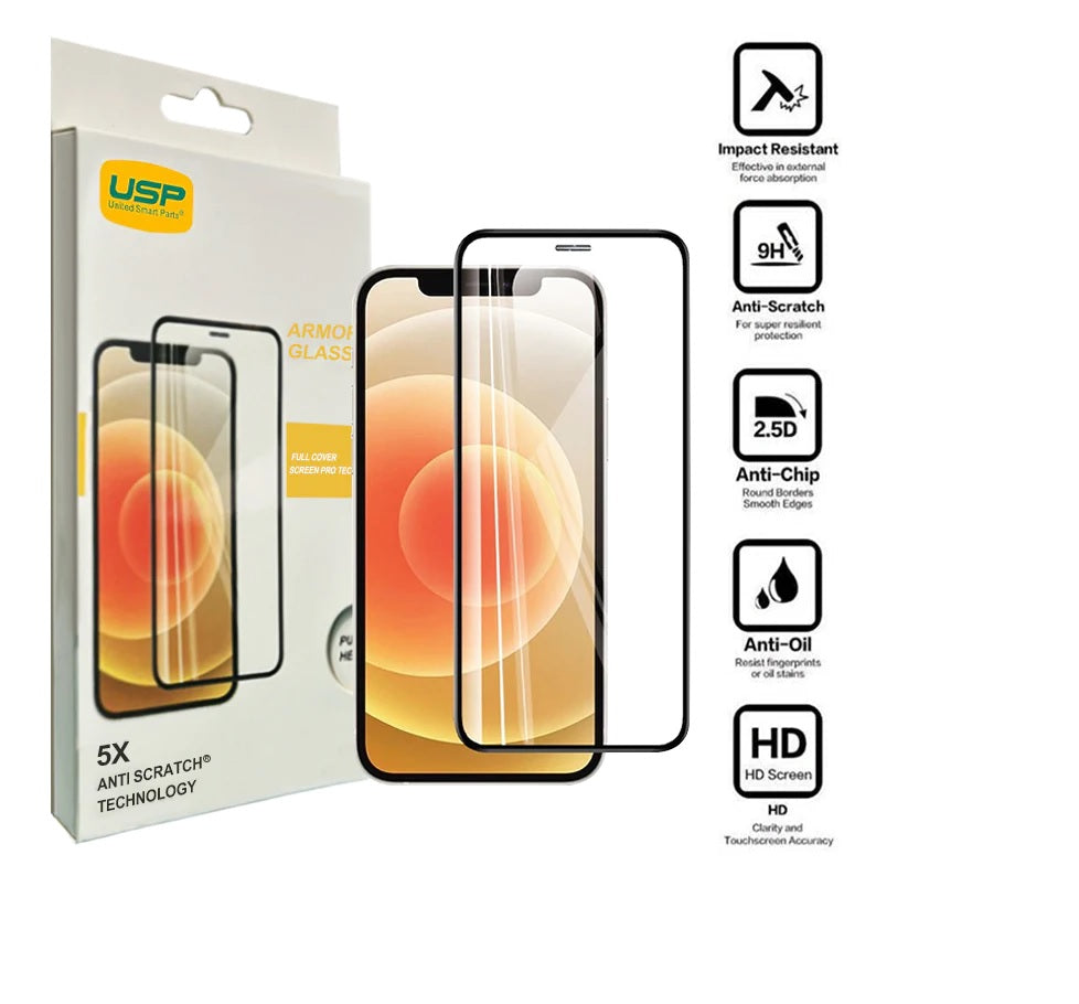 USP Apple iPhone SE (3rd & 2nd Gen) and iPhone 8/7 Armor Glass Full Cover Screen Protector - Black, 5X Anti Scratch Technology, 3 Years Warranty