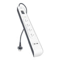 Belkin SurgePlus 4-Outlet 2-Meter Surge Protection Strip With Two (2.4) Amp USB Charging Ports - White (BSV401au2M), 2M Power Cord, 2 Years Warranty