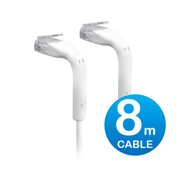 UniFi Patch Cable 8m White, Both End Bendable to 90 Degree, RJ45 Ethernet Cable, Cat6, Ultra-Thin 3mm Diameter U-Cable-Patch-8M-RJ45