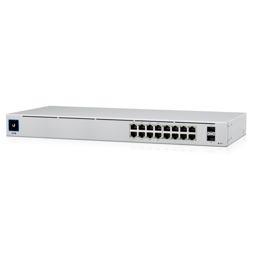 Ubiquiti UniFi 16-port Managed Gigabit Switch - 8x PoE+ Ports, 8x Gigabit Ethernet Ports, 2x SFP , 42W, Touch Display, Fanless , GEN2,
