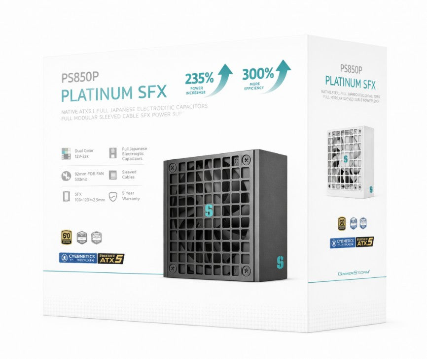 DeepCool PS850P 850W Gamer Storm SFX12V V4.1 & ATX12V V3.1M Full Japanese Electroyltic Capacitors, Cybenetics Platinum/PPLP 115V Platinum