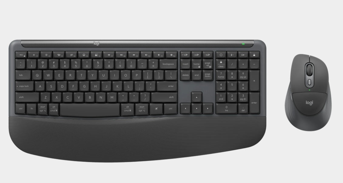 Logitech 920-014020, Signature Comfort Plus Combo MK880, Wireless Keyboard and Mouse Combo, Bluetooth Connectivity, Multi-Device Easy-Switch, Integrated Palm Rest, Cushioned Mouse Design, Full-Size Keyboard, Graphite, 1 Year Warrant