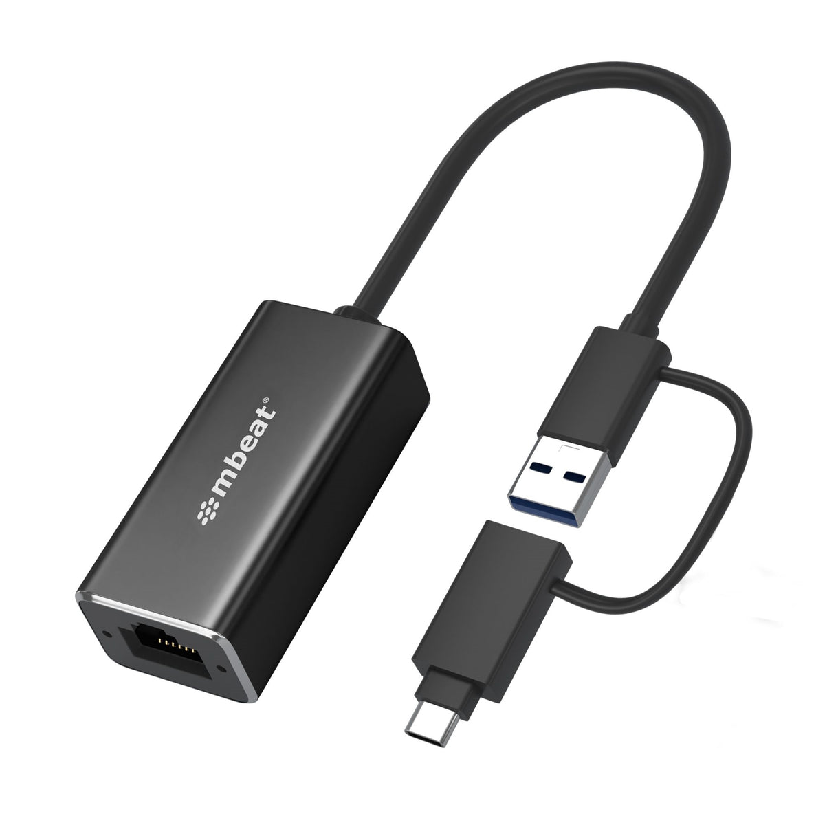 mbeat® 2-in-1 USB 3.1 Gigabit LAN Adapter with USB-C Converter/ USB 3.1/ RJ45/ Transfer Speed: 10/100/1000Mbps Weight: 32.6g