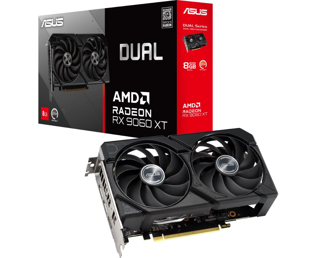 ASUS AMD Radeon Dual RX9060XT RX 9060 XT,  8G GDDR6 128-bit, 2.5 Slot, Axial-Tech Fans, Dual BIOS, PCI Express 5.0
