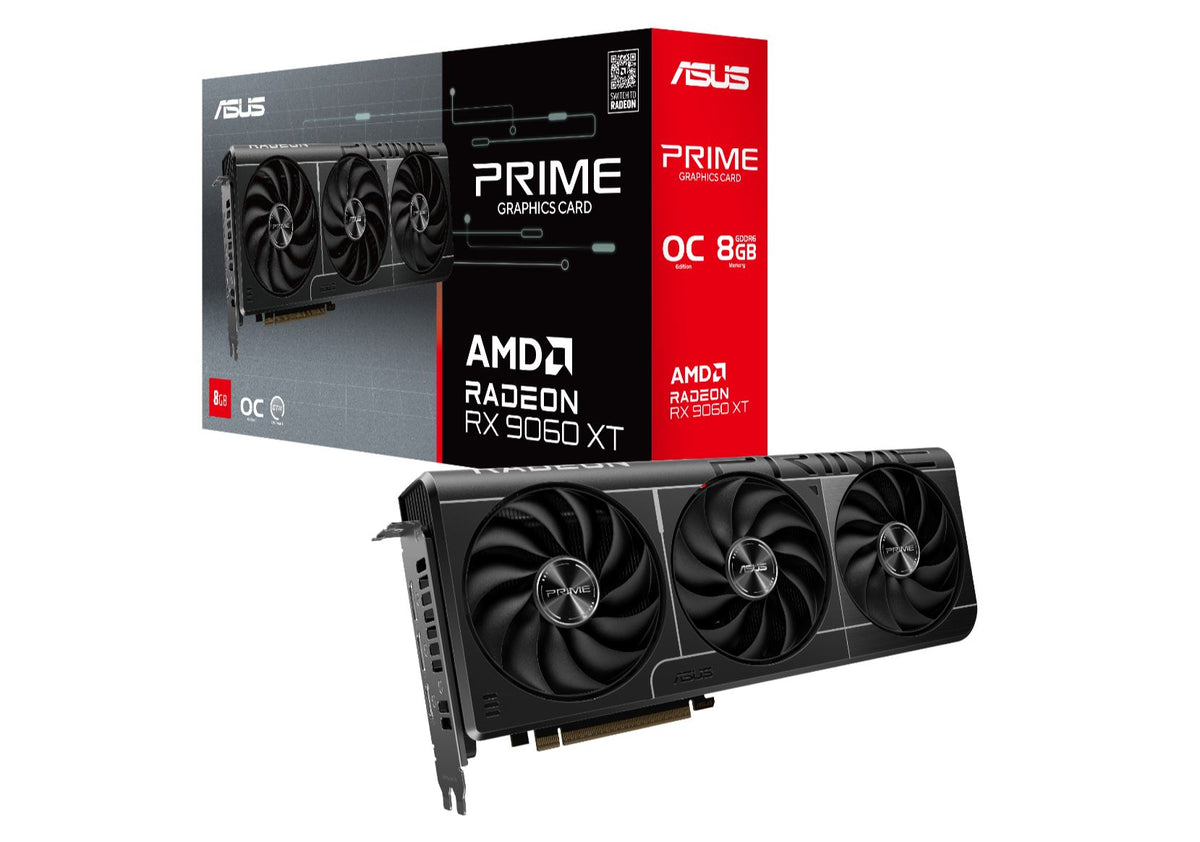 ASUS AMD Radeon PRIME-RX9060XT-O8G RX 9060 XT OC Edition, 8G GDDR6 128-bit, 2.5 Slot, Axial-Tech Fans, Dual BIOS, PCIe 5.0