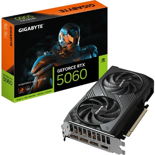 Gigabyte GeForce RTX™ 5060 WINDFORCE 2 MAX OC 8G, 2512MHz, CUDA 3840, 28Gbps, GDDR7, 128 bit, PCI-E 5.0, PSU 550W, DisplayPort 2.1b *3 HDMI 2.1b *1
