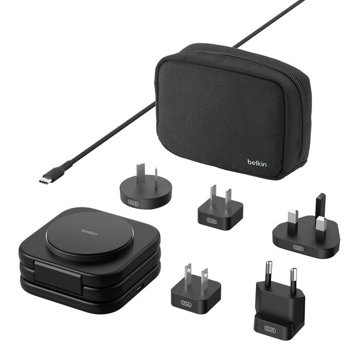 Belkin BoostCharge Pro Convertible 3-in-1 Magnetic Wireless Charging Travel Pad with Qi2 + 36W PSU + USB-C Cable- Black (WIZ024fqBK), 2 Years Warranty