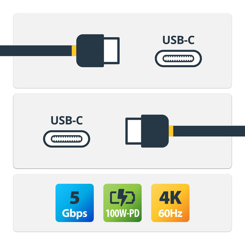 StarTech.com 6ft (1.8m) USB-C Cable, USB 5Gbps, 100W (5A) Power Delivery, Certified Works with Chromebook, 4K 60Hz DP Alt Mode, USB-IF Certified - Thunderbolt Compatible