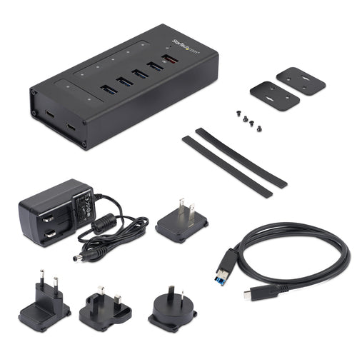 StarTech.com 7 Port USB C Hub - USB Type-C to 2x USB-C/5x USB-A - Commercial Metal USB 3.0 Hub - SuperSpeed USB 3.2 Gen 1 (5Gbps) - Self Powered - BC 1.2 Fast Charge - Mountable/Rugged