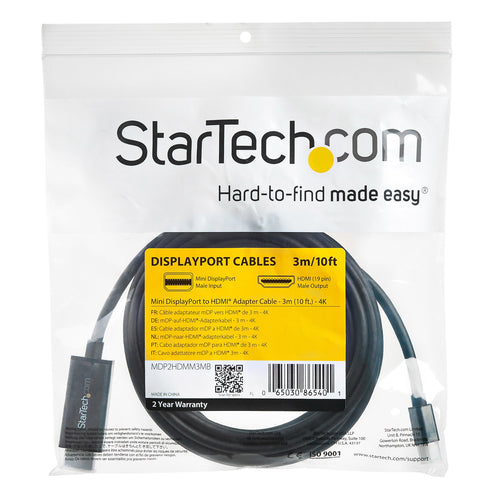 STARTECH.COM 3M mDP TO HDMI ADAPTER CABLE, 4K, BLACK, 3YR