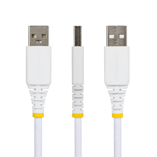 StarTech.com 2m (6.6ft) USB-A to USB-C Fast Charging Cable, 15W 3A, Dual-Layer Braided Nylon/TPE Jacket, Durable USB-A to Type C Charger Cord, White USB A to USB C Cable