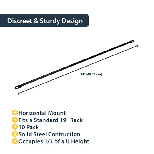 StarTech.com 10-Pack Horizontal Lacing Bar, Server Rack Cable Management, 19" Network Rack-Mount Cord Organizer, TAA
