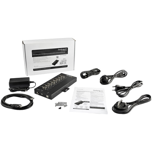 StarTech.com 8 Port Serial Hub USB to RS232/RS485/RS422 Adapter - Industrial USB 2.0 to DB9 Serial Converter Hub - IP30 Rated - Din Rail Mountable Metal Serial Hub - 15kV ESD Protection - TAA