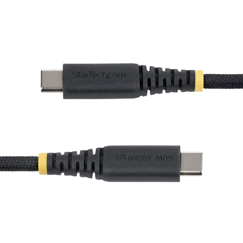 StarTech.com 30cm (1ft) USB-C Charging Cable, 60W (3A) PD, Dual-Layer Braided Nylon/TPE Jacket, Rugged USB C Charging Cord, USB 2.0 Laptop Charger Cable