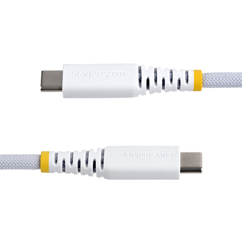 StarTech.com 2m (6ft) White USB-C Charging Cable, 60W (3A) PD, Dual-Layer Braided Nylon/TPE Jacket, Rugged USB C Charging Cord, USB 2.0 Laptop Charger Cable