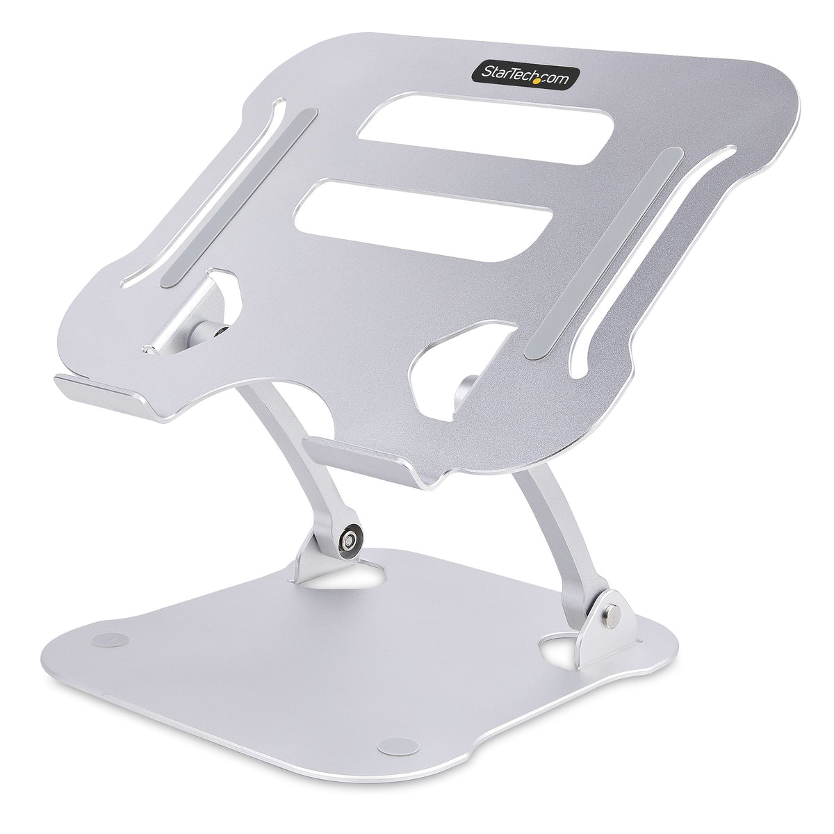 StarTech.com Laptop Stand for Desk, Ergonomic Laptop Stand Adjustable Height, Aluminum, Portable, Supports up to 22lb (10kg), Foldable Laptop Holder for Desk - Angled Notebook Computer Riser/Lift