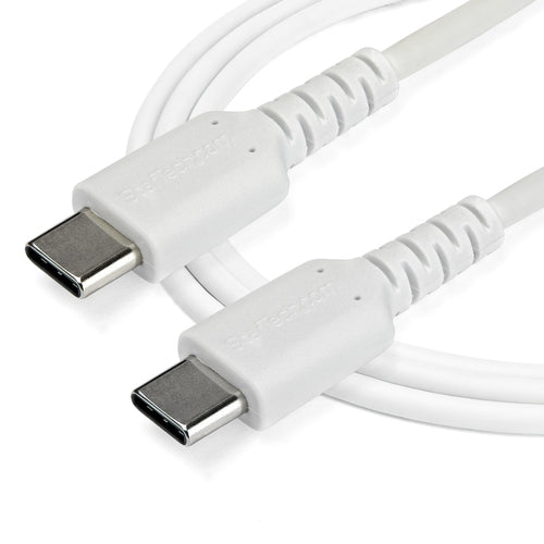 StarTech.com 3ft (1m) USB-C Fast Charging Cable, Rugged, Charge & Sync, 60W (3A) PD, USB 2.0, White TPE Jacket and Aramid Fiber - USB C Charging Cord
