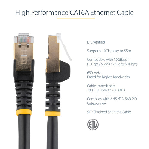STARTECH.COM 0.50 M CAT6A ETHERNET CABLE 10GbE STP SNAGLESS 100W POE BLACK LTW
