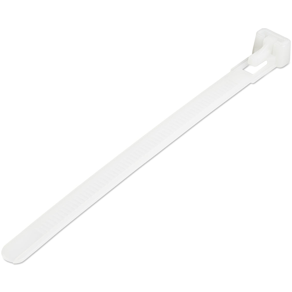 StarTech.com 5"(12cm) Reusable Cable Ties - 1/4"(7mm) wide, 1-1/8"(30mm) Bundle Dia. 50lb(22kg) Tensile Strength, Releasable Nylon Ties, Indoor/Outdoor, 94V-2/UL Listed, 100 Pack - White - TAA