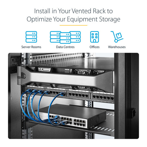 StarTech.com 2-Pack 1U Server Rack Shelf, Vented Universal Rack Mount Cantilever Shelf, For 19" Rack/Cabinet, Heavy-Duty Steel, 44lb/20kg Capacity, 16" Deep Tray